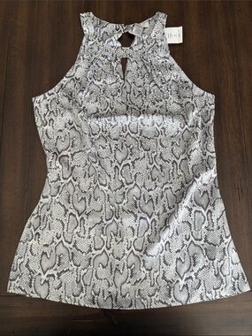 Cache Snake-Print Halter Camisole in Gray and White